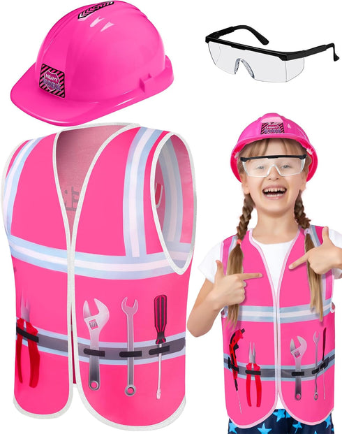 Handepo Construction Worker Costume Kids Hard Hat Construction Vest Goggles Toddler Dress