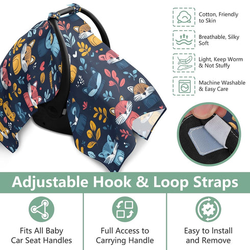 Dalzium Cute Wild Animals Fox Car Seat Cover Baby, Carseat Canopy Cover for Girl Boy, Breathable Baby Carrier Cover