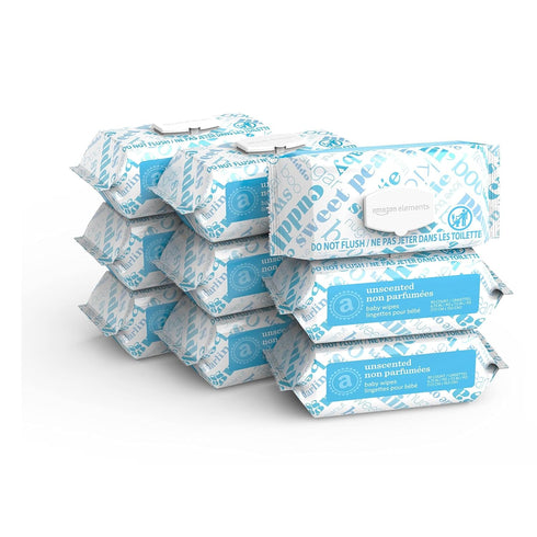 Amazon Elements Baby Wipes, Unscented, Hypoallergenic, Alcohol-Free, With Aloe and Vitamin E,