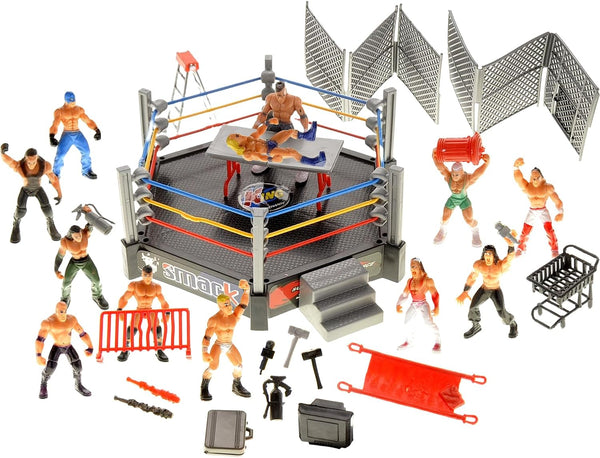 PowerTRC 32 Pcs Wrestling Toys Play Set | 12 Super Wrestlers, 2 Wrestle Rings, Realistic Accessories & Cake Topper Gift