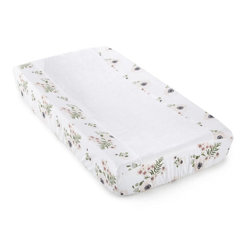 Levtex Baby Fiori Diaper Changing Pad Cover - Fits Most Standard Changing Pads, White Plush with Pink Flowers