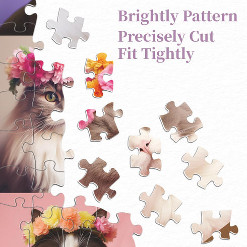 Cat Puzzles for Adults 1000 Pieces, Colorful Flower Crowns Cute Animal Puzzles, Funny Kitty Jigsaw Puzzle
