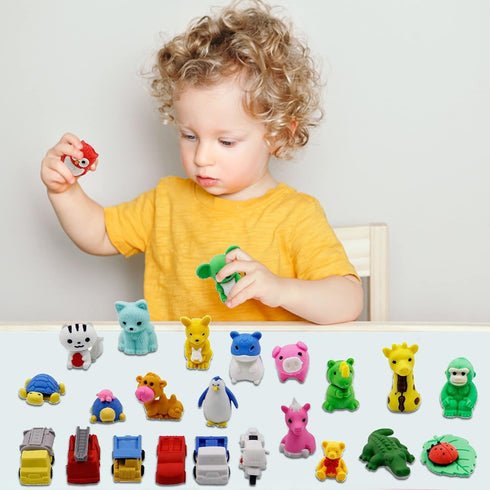 72 Pcs Assorted Animal Pencil Erasers - Mini Desk Pets, Bulk Gifts for Classroom Prizes, Goodie Bag Fillers