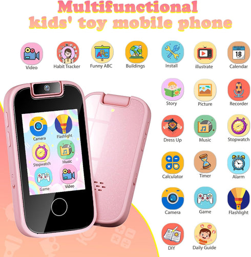 PTHTECHUS Kids Phone Toys - Toddler Touchscreen MP3 Music Player with Dual Camera, Educational Learning Gifts for Ages