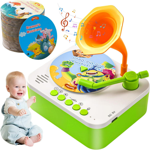 yimido Kids Phonograph Toddler Record Player with 96 Learning Cards, Early Education Machine
