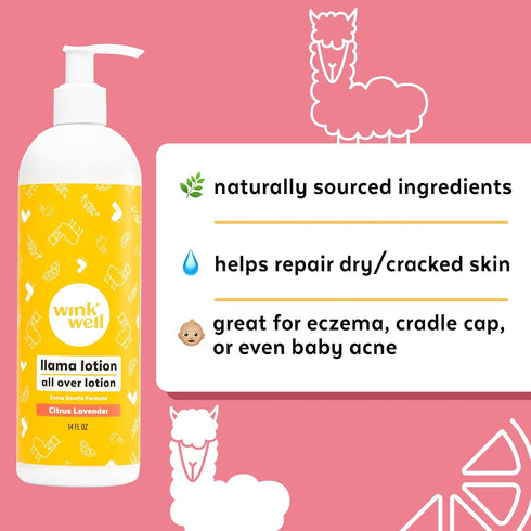 14 Oz Wink Well Llama Baby Lotion for Kids- Gentle Baby Moisturizer for Calming Dry Skin-For Sensitive Skin Free