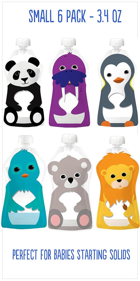 Squooshi Reusable Baby Food Pouches for Toddlers, BPA Free, Freezer Safe, Refillable for Applesauce Yogurt, 6 Pack