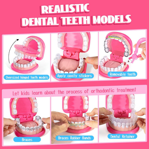 3-5 4 ULOVEME Pink Doctor Kit for Toddlers with Costume - Dentist Kit for Kids with Teeth Model /Removable Teeth