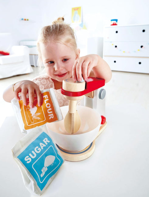Plaset| 3 Hape Wooden Mighty Mixer Kitchen Educational Pretend Play Baking Mixer Toy Kitchen for Preschoolers Ages