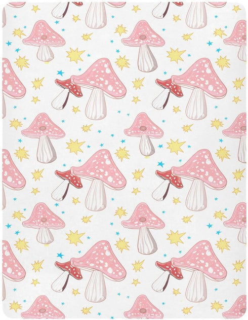 SDMKA 27x39 Inch Pink Orange Mushrooms Crib Sheets for Boys Girls - Portable Microfiber Fitted Crib Sheet for Playard