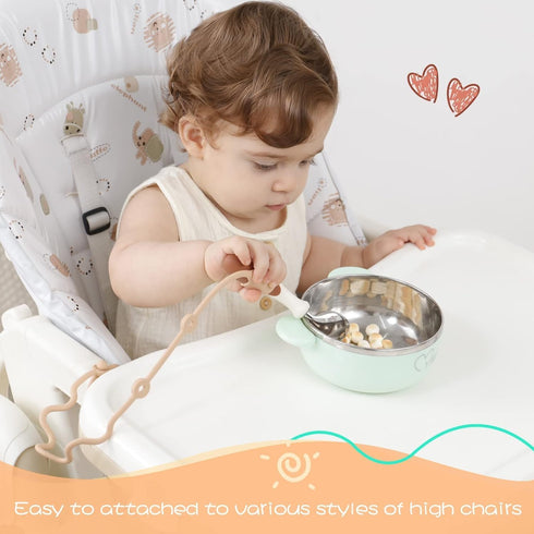 GAWAVAWA 4PK 6+ Baby Spoon and Fork with Holder Straps for Kids Aged Months Self Feeding, No Throw Toddler Travel