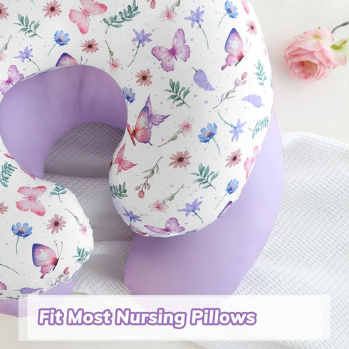 Pack Set of Baby Car Seat Cover and Nursing Pillow Cover with Beautiful Buitterfly Patterns