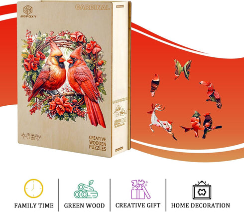 Cardinal Wooden Jigsaw Puzzles for Adults - 100 Pieces - Unique Animal Shape Wood Cut Puzzles - 8.4 x 8.3in
