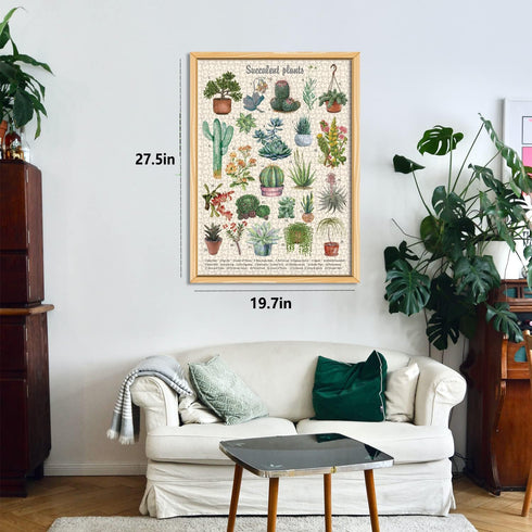 Vintage Succulent Puzzles for Adults - 1000 Pieces - Cactus Jigsaw Puzzle Featuring 23 Succulent Plants