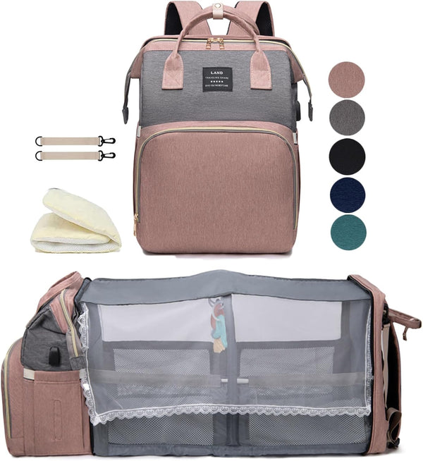 houscly Diaper Bag Backpack with Changing Station: Pink Baby Bags for Girls