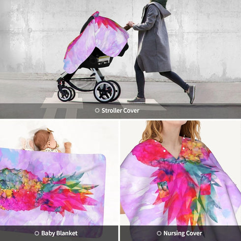 Zhbvncp Hawaiian Tropical Neon Pineapple Baby Car Seat Cover & Breastfeeding Nursing Cover - Breathable Stretch Fabric