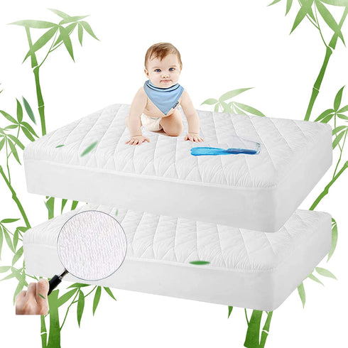 Safe and Sound 2 Pack Bamboo Viscose Crib Mattress Protector, Waterproof Quilted