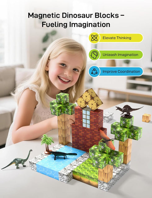 108PCS, 6 3-5, 4-8, Veecafiodi Magnetic Blocks Dinosaur Magnetic Building Blocks with Dinosaur Figures, Magnetic Blocks