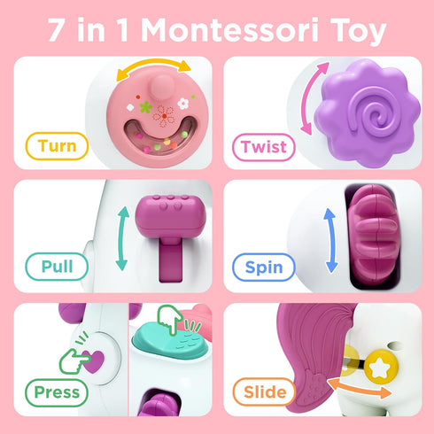 1 6-9-12-18 2 3 iPlay, iLearn Baby Unicorn Activity Cube, Infant Busy Cube Montessori Toy for Year Old, Babies Carseat