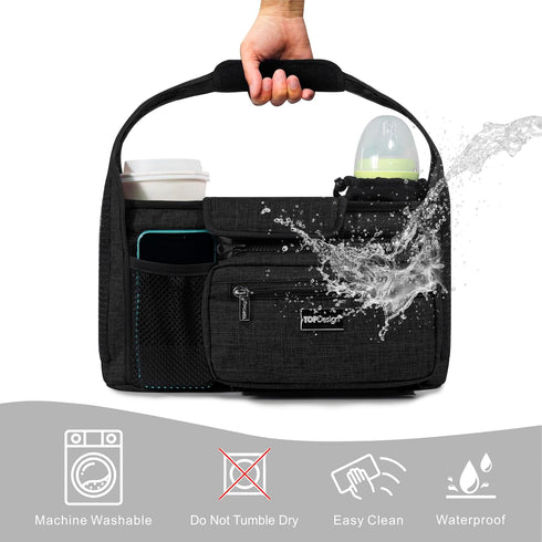 TOPDesign Universal Baby Stroller Organizer, Stroller Caddy with Detachable Mesh Bag & Heightened Insulated Cup Holders