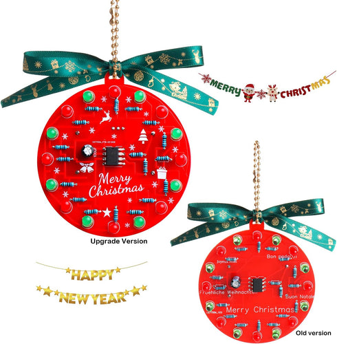 Beginner Learn to Solder Fun Kit: LED Christmas Tree Decoration Soldering Kit with Red and Green LEDs