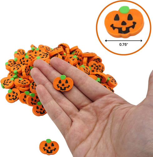 144 Pcs Halloween Pumpkin Erasers for Kids, Mini Jack-O’-Lantern Party Favors, Non-Candy Treats