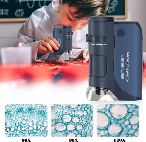 Portable Handheld Pocket Microscope 60X-120X for Kids, Mini Microscope with 5pcs Slides for Learning and Exploring