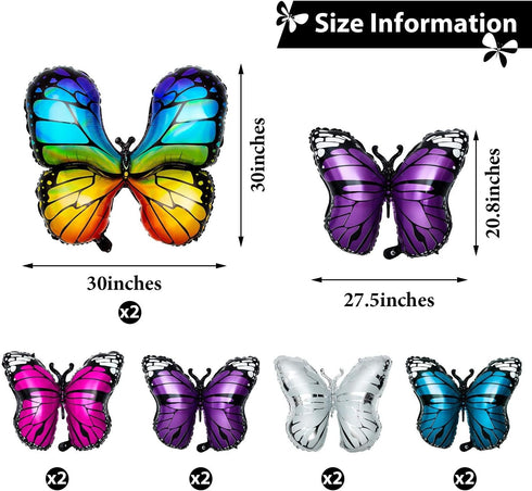 Sumind 10 Pcs Butterfly Balloons, Helium Foil Balloon Kit for Butterfly Party Supplies and Birthday Decoration