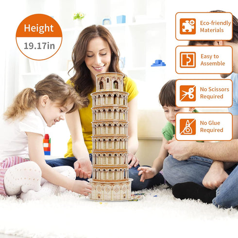3D Puzzles for Adults & Kids - Leaning Tower of Pisa City Large Architecture Model Kit, 70 PCS STEM Educational Toys