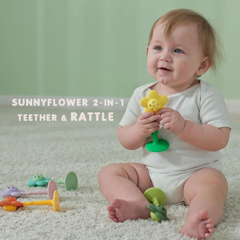 2-in-1 0-6 6-12 3-6 Baby Teething Toys and Rattle for Babies Months, Food Grade Silicone Teethers for Baies Months