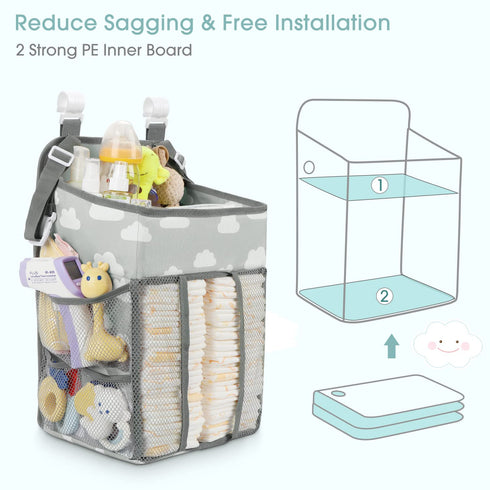 Maliton Hanging Diaper Caddy Organizer - Diaper Stacker for Changing Table, Crib, Playard or Wall & Nursery Organization Baby Shower Gifts for Newborn (Gray Cloud) by Maliton