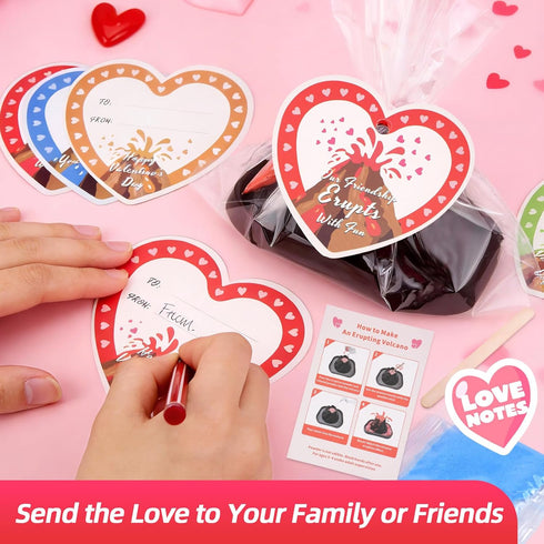 Jiribid 24 Pack 4 Valentines Day Gifts for Kids Classroom: Erupting Volcano Science Kit with Cards, Lava Colors, STEM