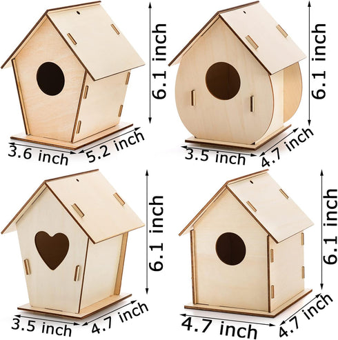 Coloch 6 Pack DIY Birdhouse Kits, Wooden Crafts for Children to Build and Paint, Includes Paints and Brushes