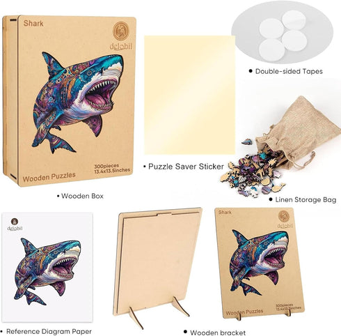 500 17.3 17.4 Inches Delobil Wooden Puzzles for Adults, Shark Jigsaw Puzzles Pieces, Unique Shape Puzzles with Wooden