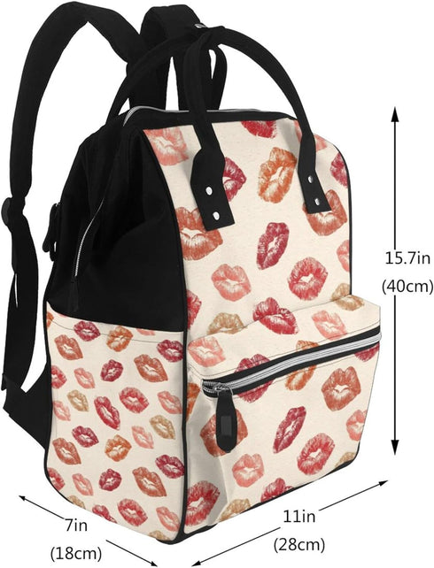Qewfoju 3 Backpack Backpack Lips Kiss Print Diaper Bag Large Capacity Diaper Baby Changing Bags