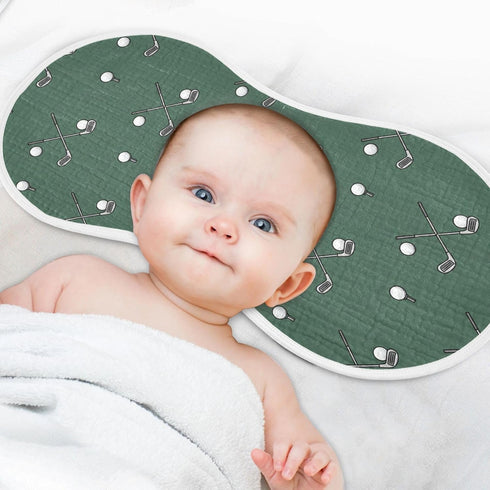 Qinllo 2 Pack 22"x11" Muslin Burp Cloths Golf Green Print Cotton Baby Burp Cloths Ultra Absorbent and Soft Burping