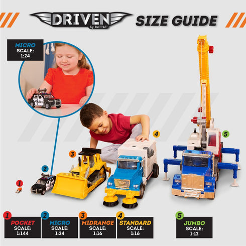 7-Inch 3+ Driven by Battat Crane Truck Toy with Lights & Sounds, Movable Parts, Construction Vehicle for Boys & Girls