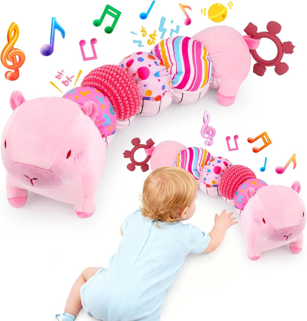 FVNPIHAM Baby Toys 0-12 Months, Infant Musical Caterpillar Baby Stuffed Animals with Crinkle,
