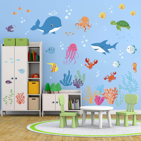 decalmile Under The Sea Dolphin Fish Wall Decals - Vinyl Peel and Stick Kids Room Decor