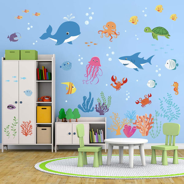 decalmile Under The Sea Dolphin Fish Wall Decals - Vinyl Peel and Stick Kids Room Decor
