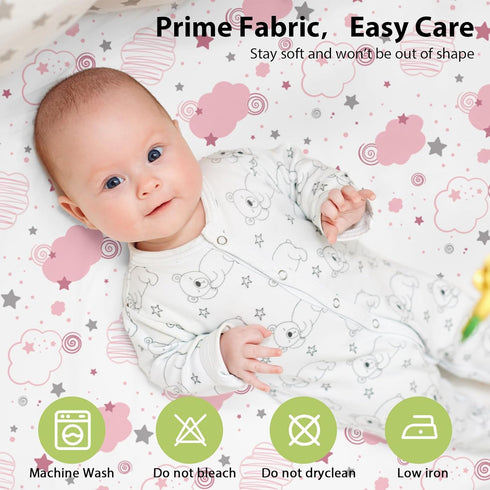 33x20 Baby Bedside Bassinet Sheets Fitted Girl, Compatible with Baby Delight Dream On Me & Most Rectangle Bedside