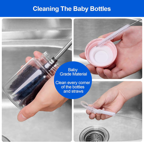 SweeBe Bottle Brush, Long Stainless Steel Handle Water Bottle Brush Cleaner, Sports Bottle Scrubber, Kitchen Scrub