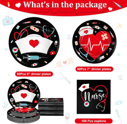 200 9 Inch 7 Inch Set Pcs Graduation Nurse Party Decorations Doctor Nurse Week Party Plates Include Paper Disposable