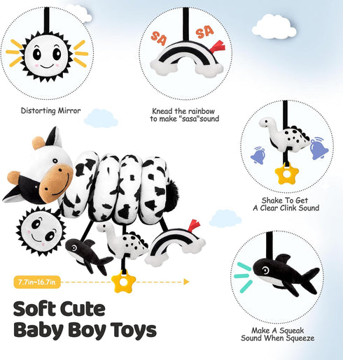 0-6 Spiral Car Seat Baby Toys Months, Infant Carseat High Contrast Sensory Toys Hanging Stroller Accessories, Newborn