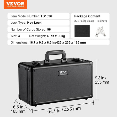 VEVOR 96 PSA Graded Card Storage Box with Key Lock, Foam Dividers for Sports Cards