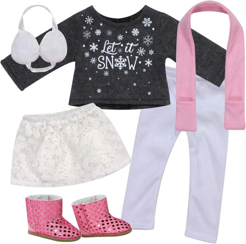 Sophia's 6 Piece Outfit Set for 18'' Dolls - Sweater, Skirt and Accessories, Gray and White
