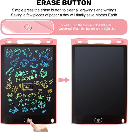 2 Packs LCD Writing Tablet, 8.5 Inch Colorful Doodle Pads for Kids 3-6 Years, Educational Travel Game Toys, Pink+Blue