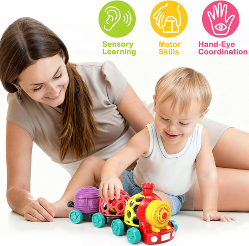 WEEJOYGAM 6-12 1-3 6 7 8 9 10 1 Train Baby Toys Months, Infant Soft Cars for Toddlers Boy Easter Basket Stuffers