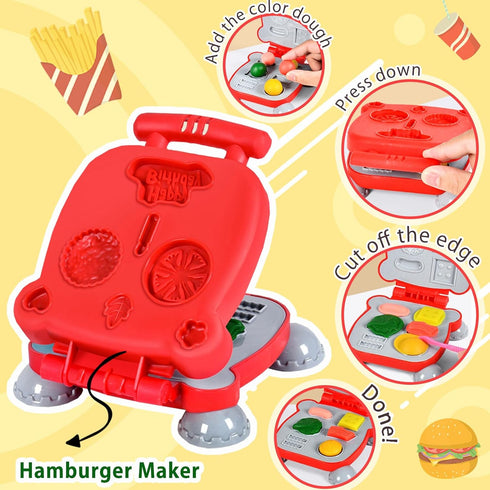 3 1 Set, 3+ (12 Crelloci in Color Dough Kitchen Creations Ice Cream Spaghetti Burger Maker Machine, Art Crafts Food