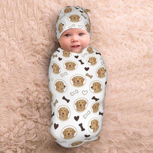 Qwalnely Golden Retriever Swaddle Blanket with Hat for Baby, Dog Theme Swaddling Baby Stuff